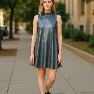 Everly Womens Size S Sleeveless Shimmer Black Blue Pink Metallic Dress Stretch